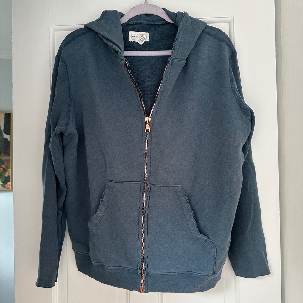 For the Republic Zip Up Blue Beachy Summer Sweatshirt Hoodie in Size Large